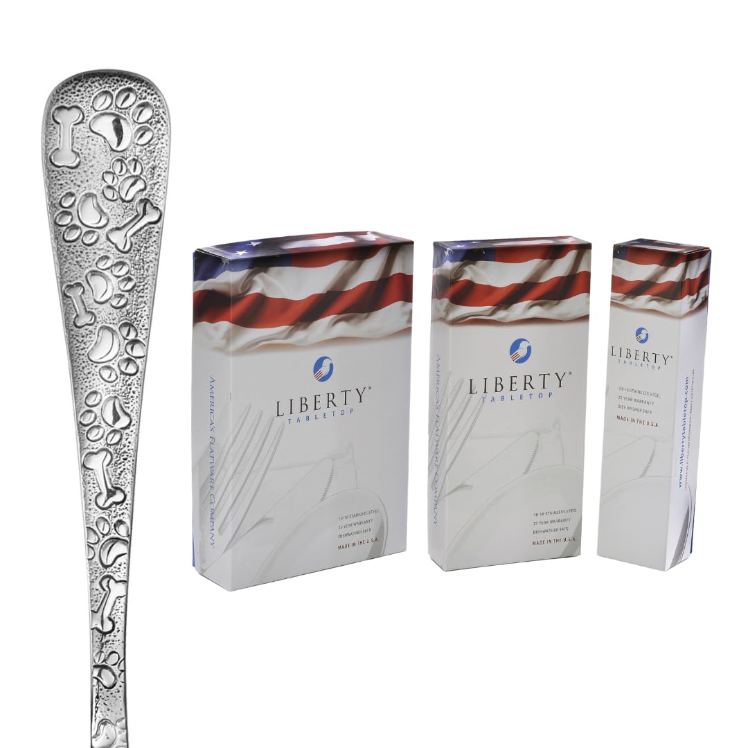 Liberty Tabletop Oliver Puppy 40 Piece Flatware Set Service for 8 Dog Themed Stainless Steel Silverware Made in the USA (40)