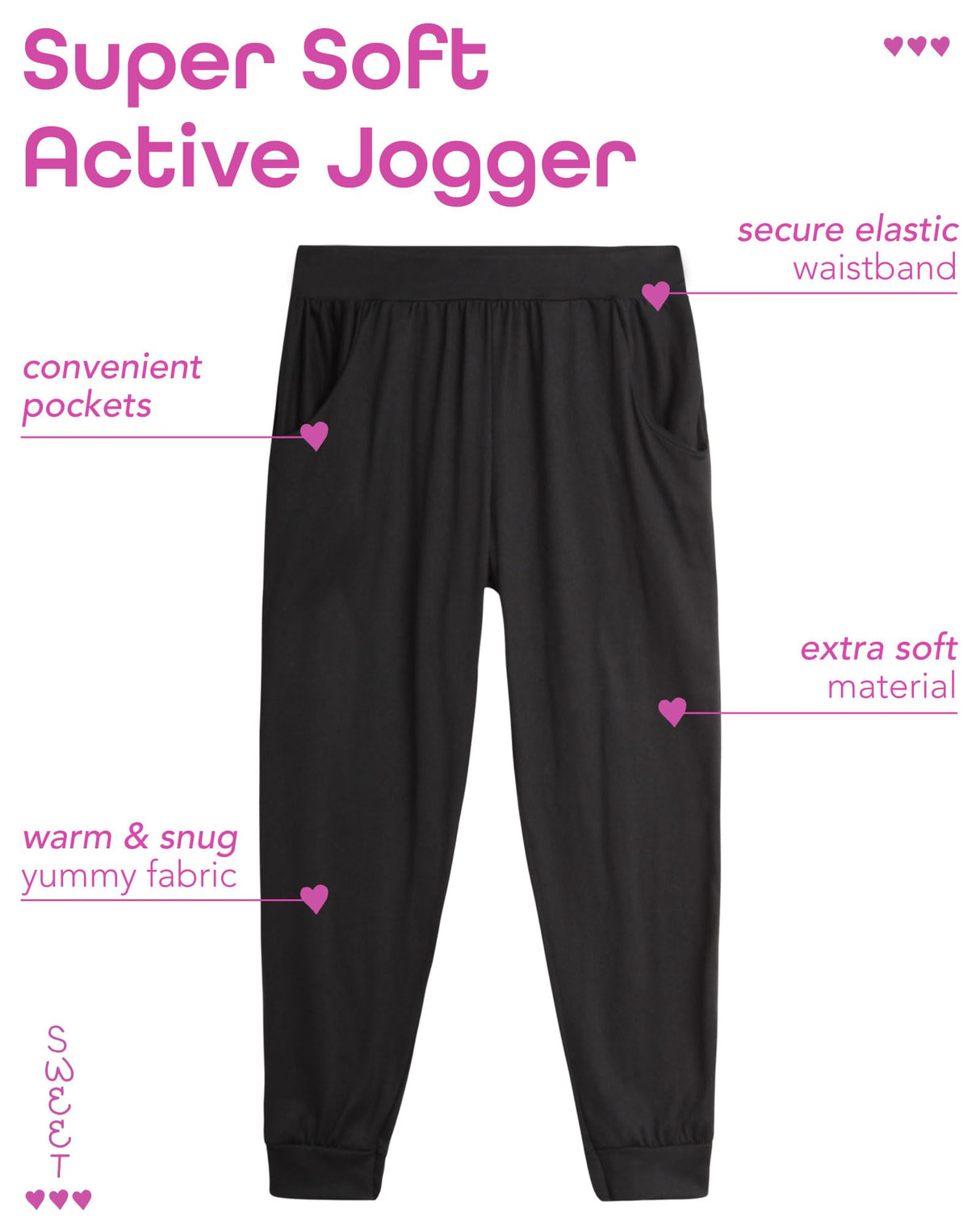 Sweet Hearts Girls' Sweatpants - 3 Pack Performance Jogger Pants with Pockets - High Waisted Jogger Sweatpants: Made in USA