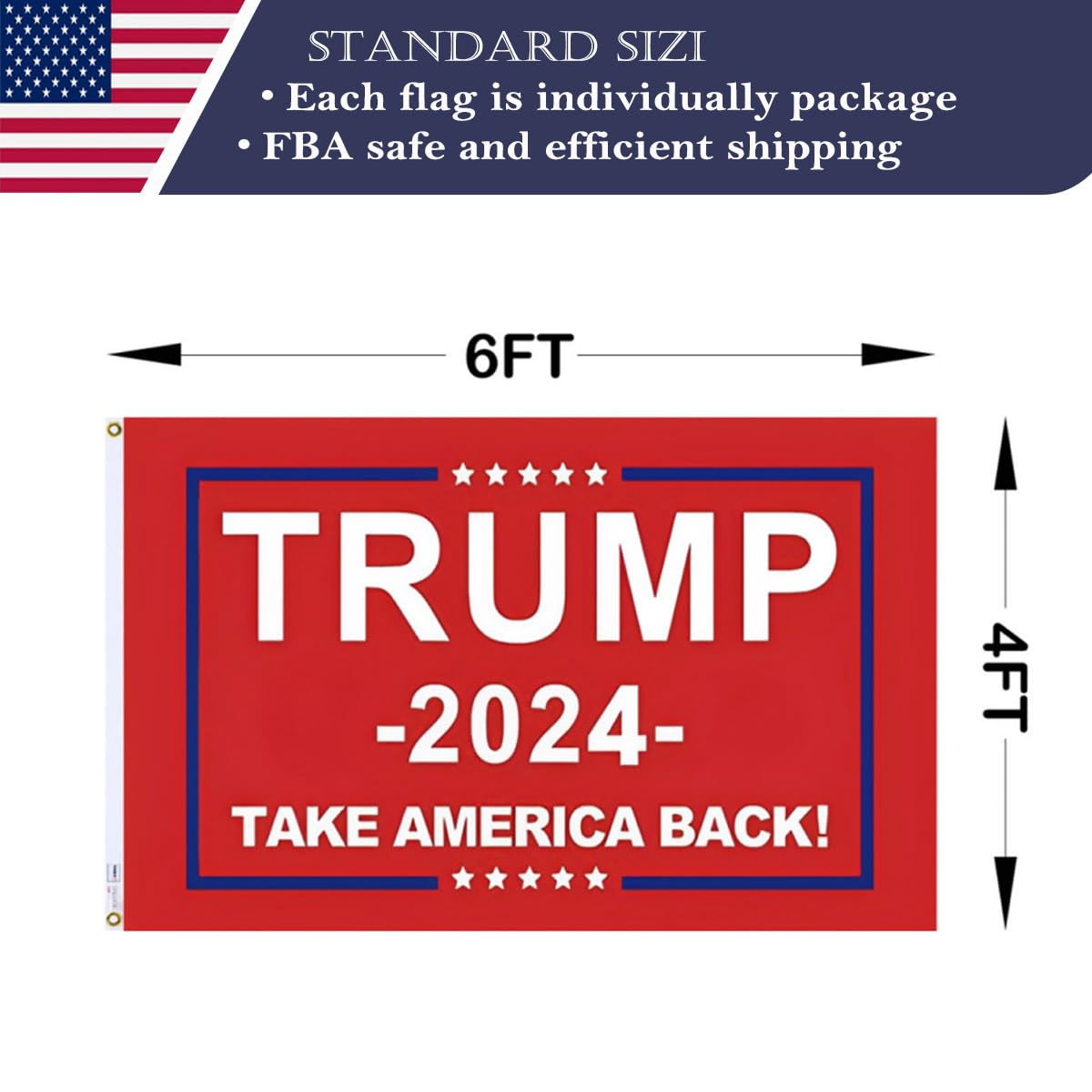Double Sided Red Trump 2024 Flag 3x5 Made in USA Outdoor Heavy Duty 3 Ply Polyester Trump Take America Back Flag with White Starting Tape and 2 Brass Grommets