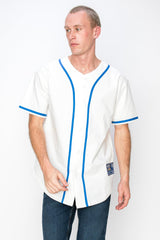 YURO-K Men's Cotton White Color Baseball Jersey with Piping/Made in Los Angeles