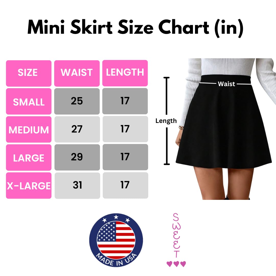 Sweet Hearts Skater Skirts for Women- Basic Casual Versatile Stretchy Mini Tennis Skirt Made in USA