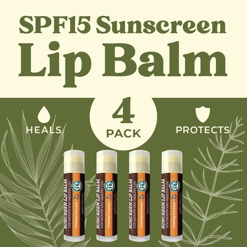 USDA Organic Lip Balm 6-Pack by Earth's Daughter Stocking Stuffers - Fruit Flavors, Beeswax, Coconut Oil, Vitamin E - Best Lip Repair Chapstick for Dry Cracked Lips - Moisturizing Lip Care