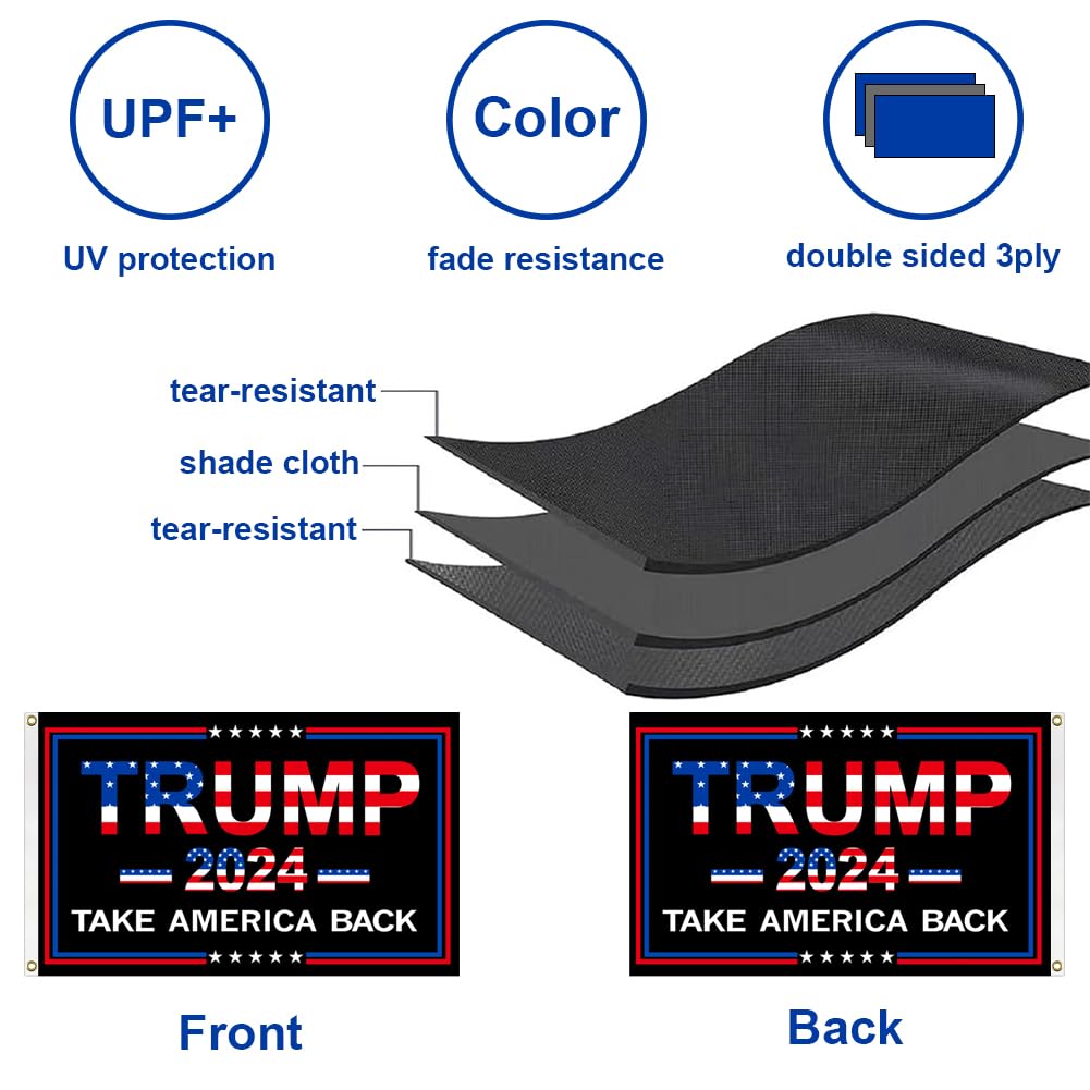Trump 2024 Flags 3x5 Outdoor Made in USA-Double Sided 3 Ply Heavy Duty Take America Back with 4 Pcs Trump 2024 Sticker,Trump 2024 Flags Banner for Outside with 2 Brass Grommets(Red)