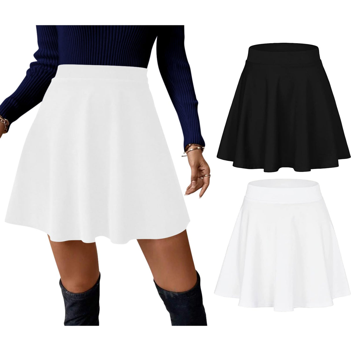 Sweet Hearts Women’s 2-Pack Basic Skater Skirt- Versatile Stretchy Mini Flared Skirt Made in USA