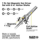 Klein Tools 647M Tool Set, Made in USA, Magnetic Nut Drivers Sizes 3/16, 1/4, 5/16, 11/32, 3/8, 7/16, 1/2-Inch, 6-Inch Hollow Shafts, 7-Piece