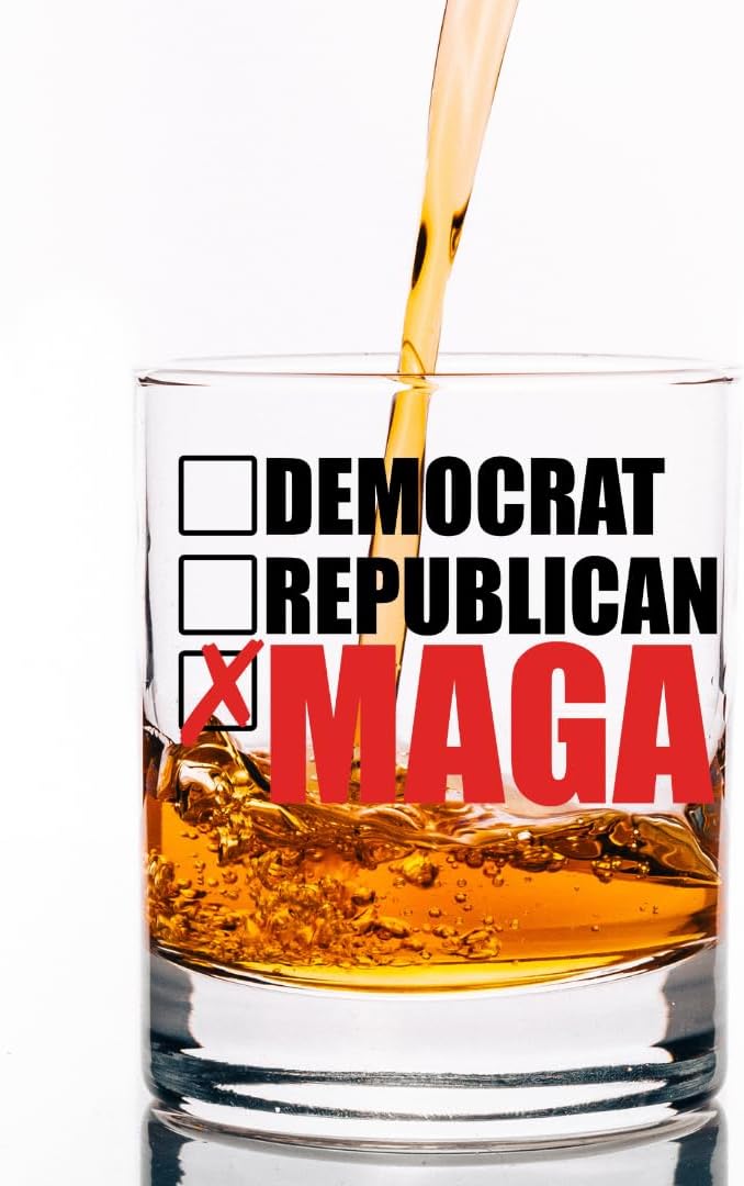 100% MAGA, Maga Party Novelty Glass Made in the USA 10.5 oz Whiskey Glass for Dad, Gift for Husband, Stepfather Gift Idea, Unique Gifts for Men, Trump Stuff, Maga Merch