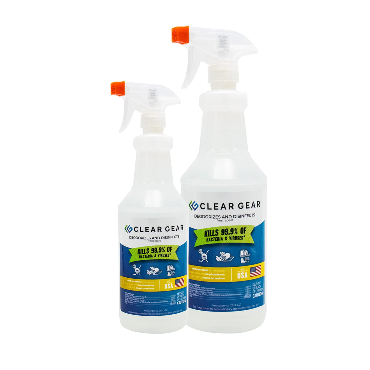 Disinfectant, Cleaner, and Deodorizer For Sports Equipment, Gyms, and Fitness Centers - Mixed Pack - 16 Oz Bottle and 32 Oz Bottle Disinfecting Spray Pack