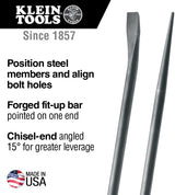 Klein Tools 3247 Round 3/4-Inch x 24-Inch Connecting Bar, Made in USA, Sleever Bar for Aligning, Prying and Chiseling