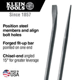 Klein Tools 3246 Round 7/8-Inch x 36-Inch Connecting Bar, Made in USA, Sleever Bar for Aligning, Prying and Chiseling