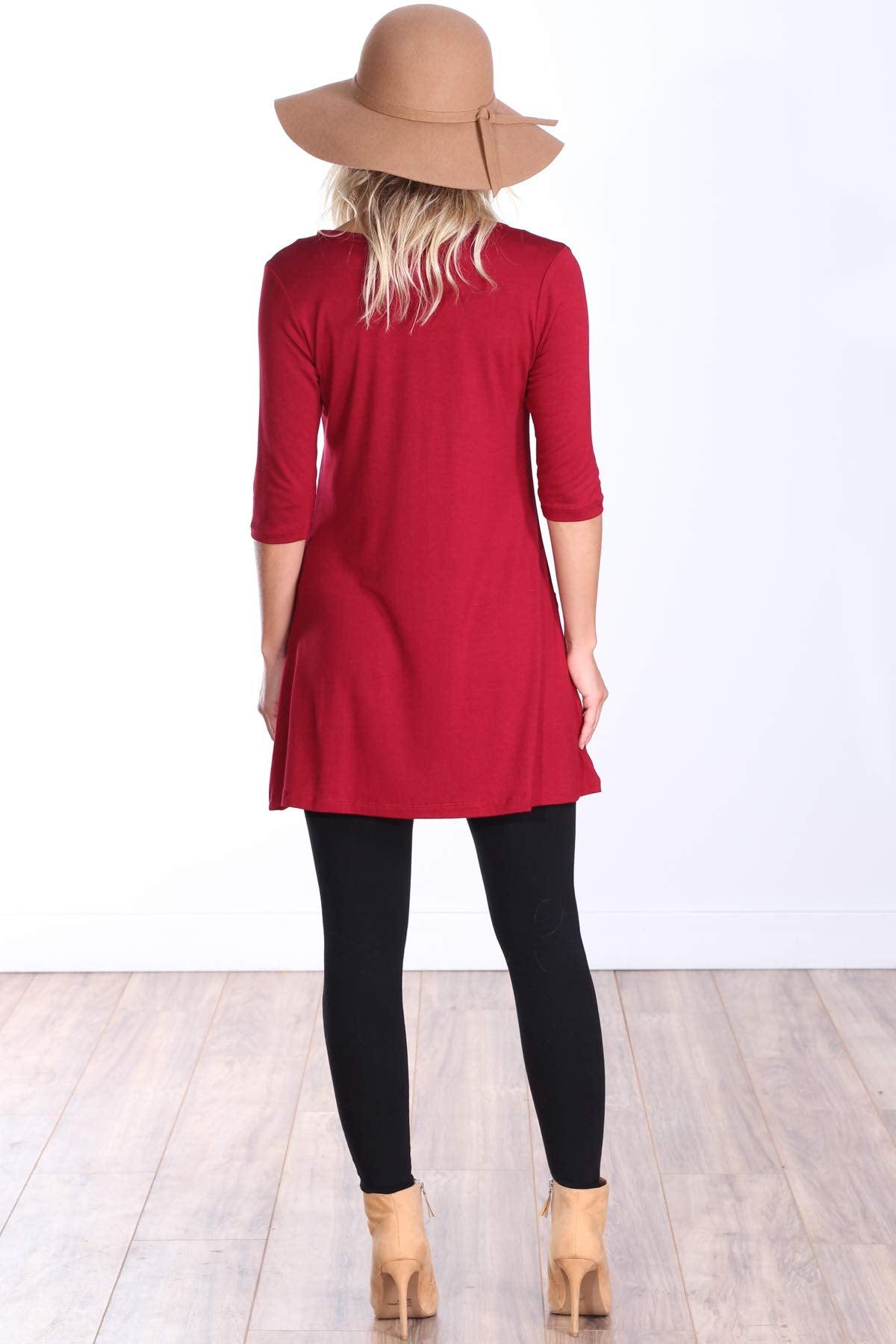 Popana Womens 3/4 Sleeve Tunic Top with Pockets - Made in USA Long Shirts to Wear with Leggings - Tunic Pullover for Women