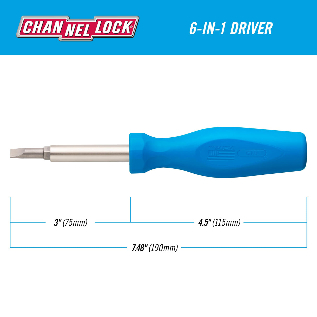 CHANNELLOCK SAW3H 3-inch Professional Scratch Awl Pick, Precision Machined Non-Magnetic, Made in USA, Molded Tri-Lobe Grip