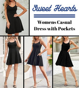 Sweet Hearts Spaghetti Strap Dresses for Women - Casual Sundress Beach Cover Up Tank Dress with Pockets Made in USA