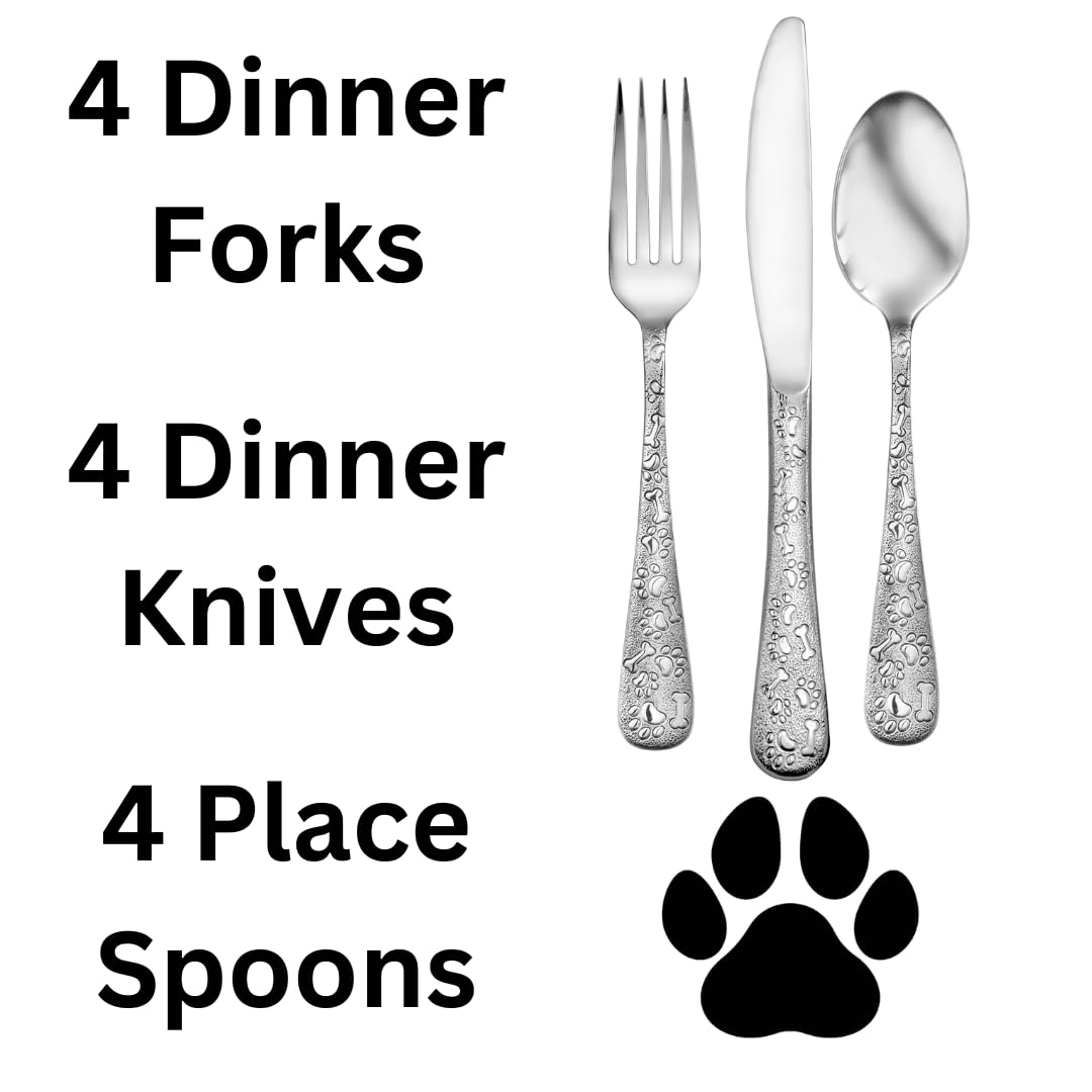 Liberty Tabletop Oliver Puppy 40 Piece Flatware Set Service for 8 Dog Themed Stainless Steel Silverware Made in the USA (40)