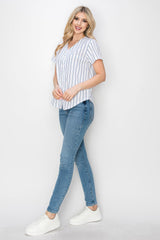 YURO-K Women's White Pinstripe Baseball Jersey/Made in Los Angeles