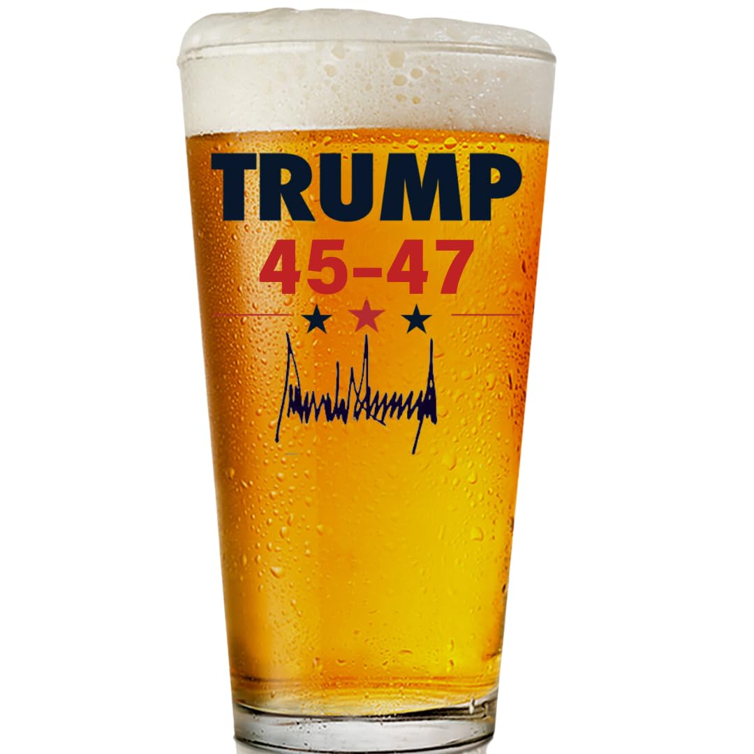 Trump 2024 16 OZ Pint Glass | Gift Box Included | Will Not Fade & Made In USA & Dishwasher Safe | Patriotic Gift for Dad, Beer Gift for Husband, Maga Trump Merch