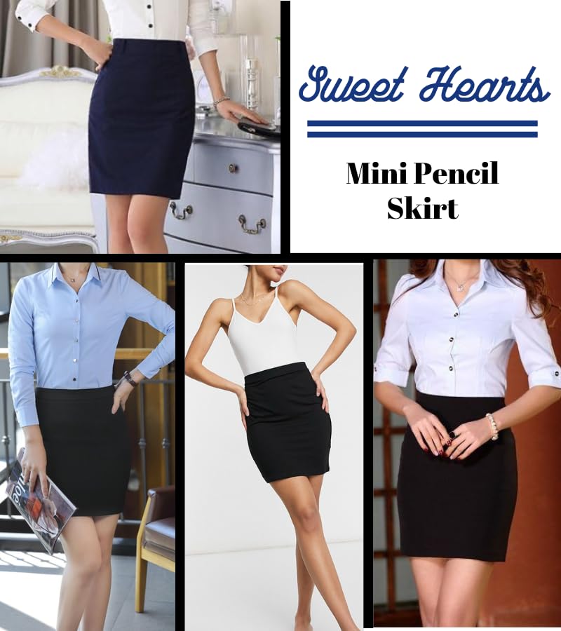 Sweet Hearts Mini Pencil Skirt for Women- Above Knee Silky Basic Bodycon Skirt Made in USA