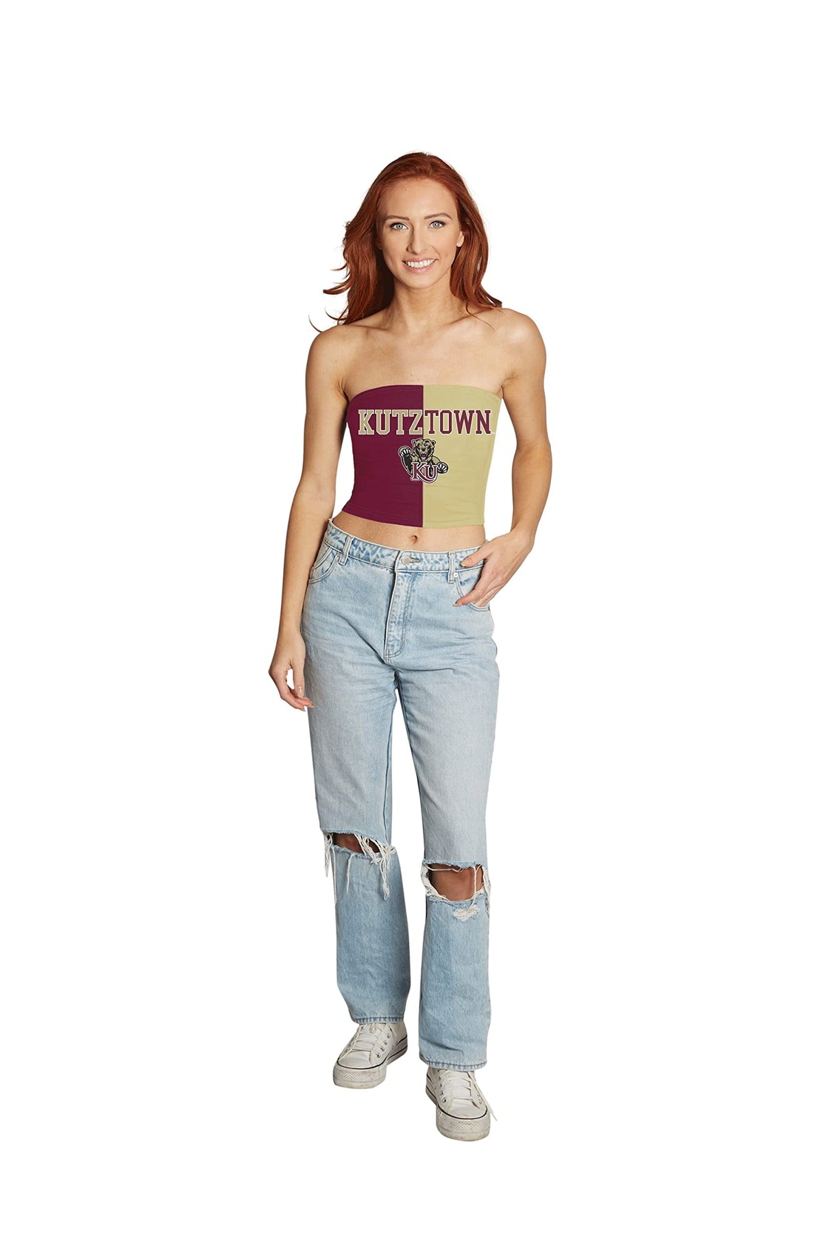 Lojobands Women's Tailgate Outfit College Two Tone Color Block Tube Top Made in USA One Size Fits Most