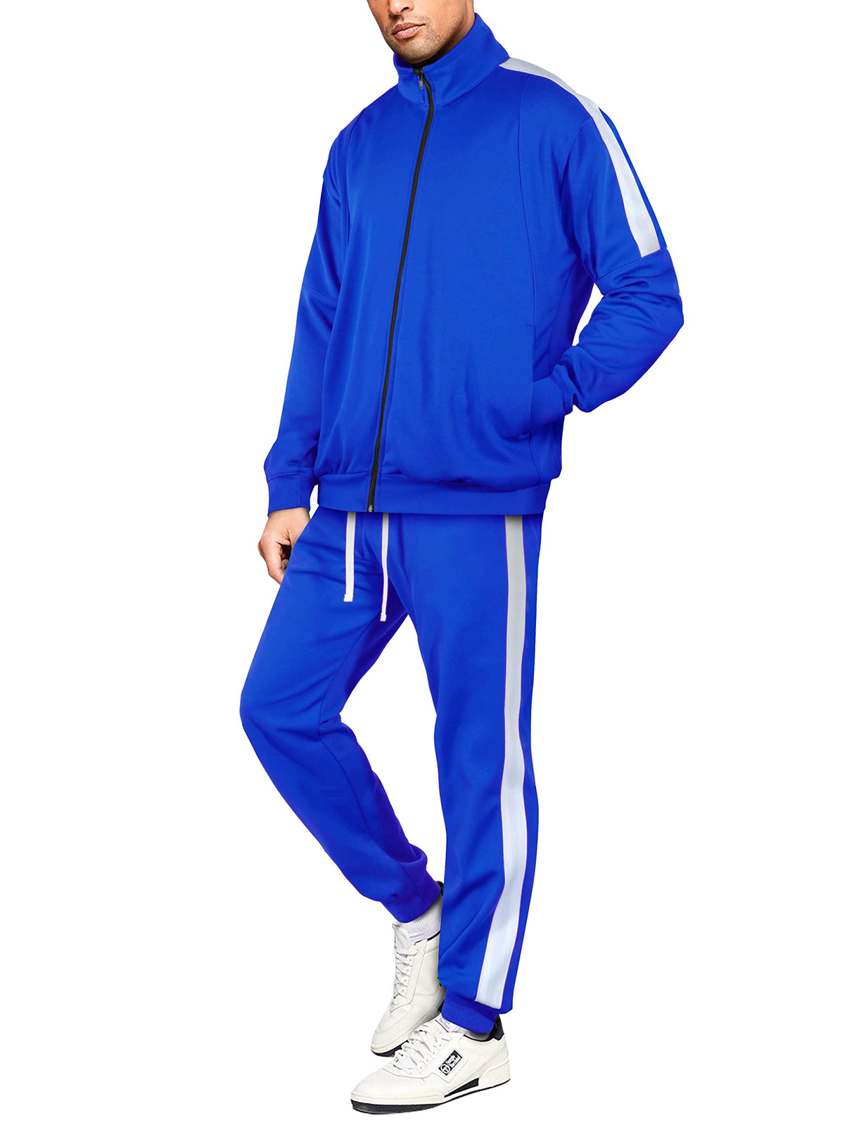 Hat and Beyond Mens Premium USA Made Striped Track Suit Athletic Casual Running Workout Sweat Suit Combo Track Jacket & Pant