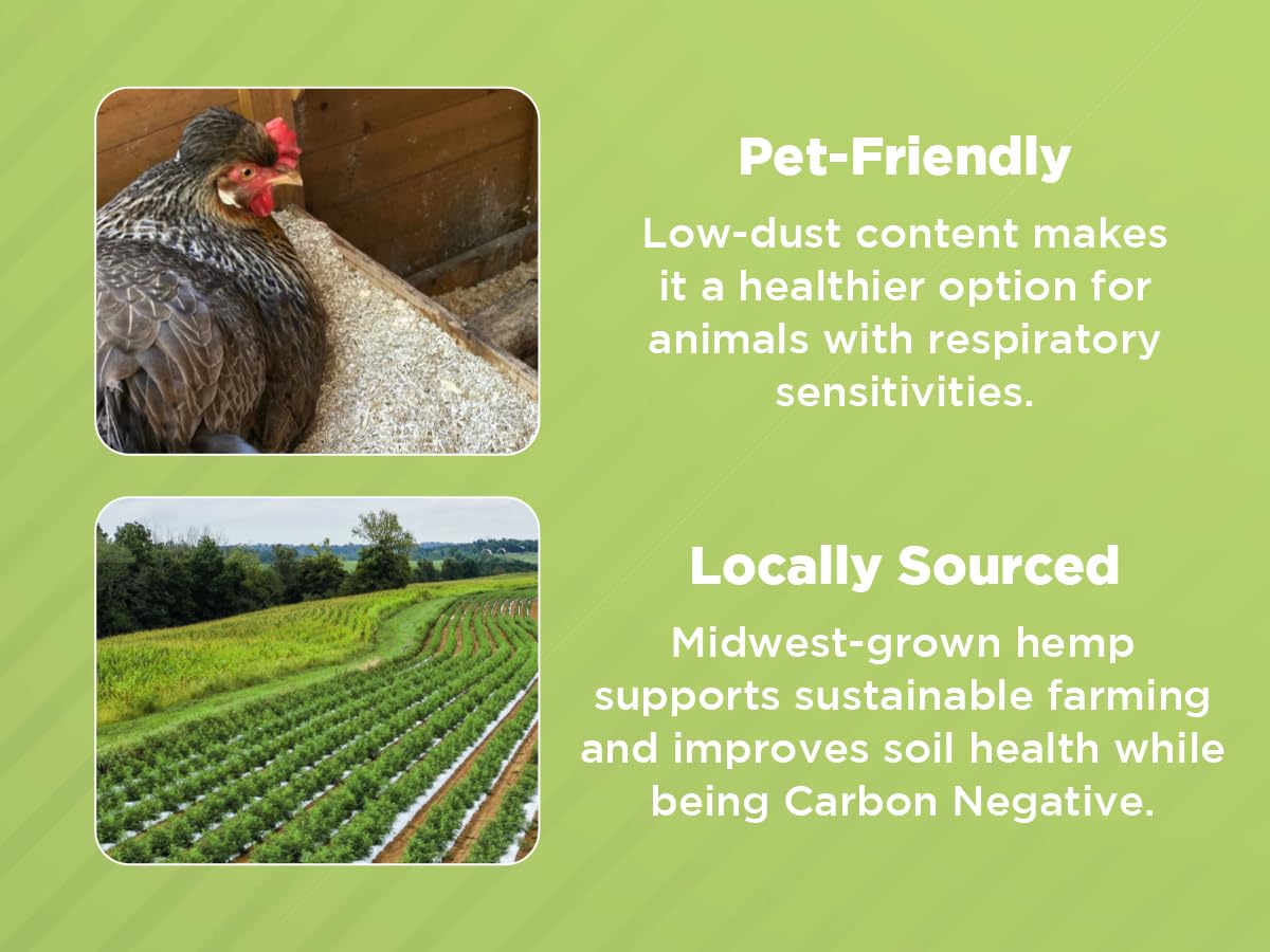 Hemp Chicken and Animal Bedding 8 Lbs of Natural Ground Hurds - SUPER ABSORBENT- DUST FREE- for your CHICKENS, Horse, Rabbit, Reptile, Hamster, Cage Coop or CAT LITTER - USA Grown - Carbon Negative