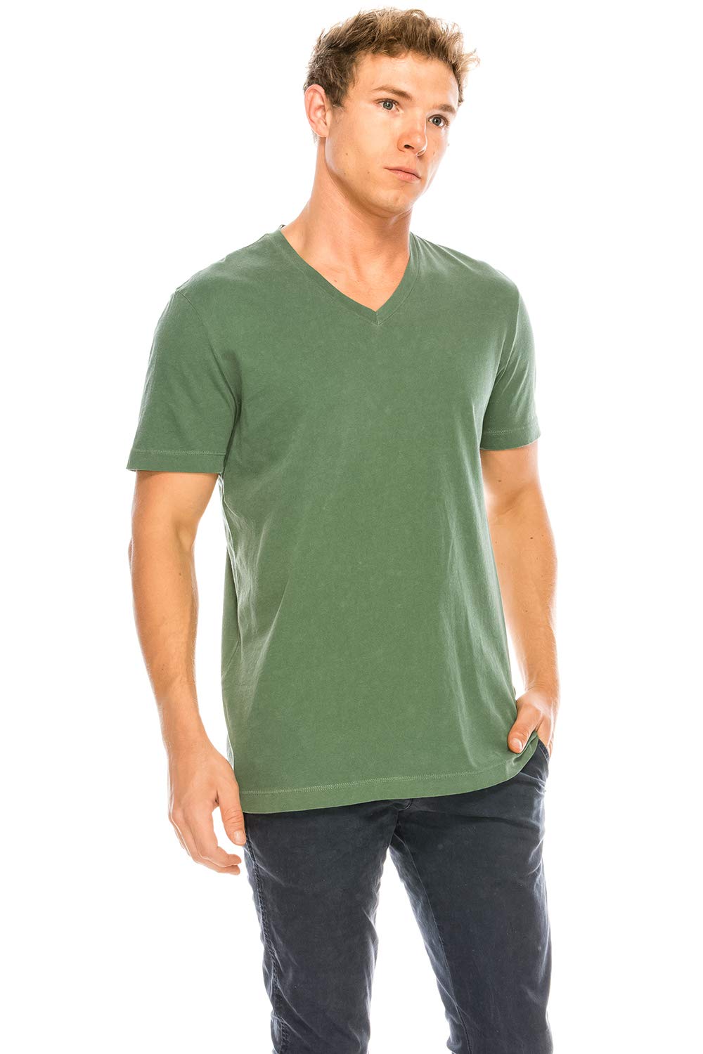 YURO-K Men's Short Sleeve V-Neck T-Shirt Premium Cotton Classic Short Sleeve V-Neck T-Shirt