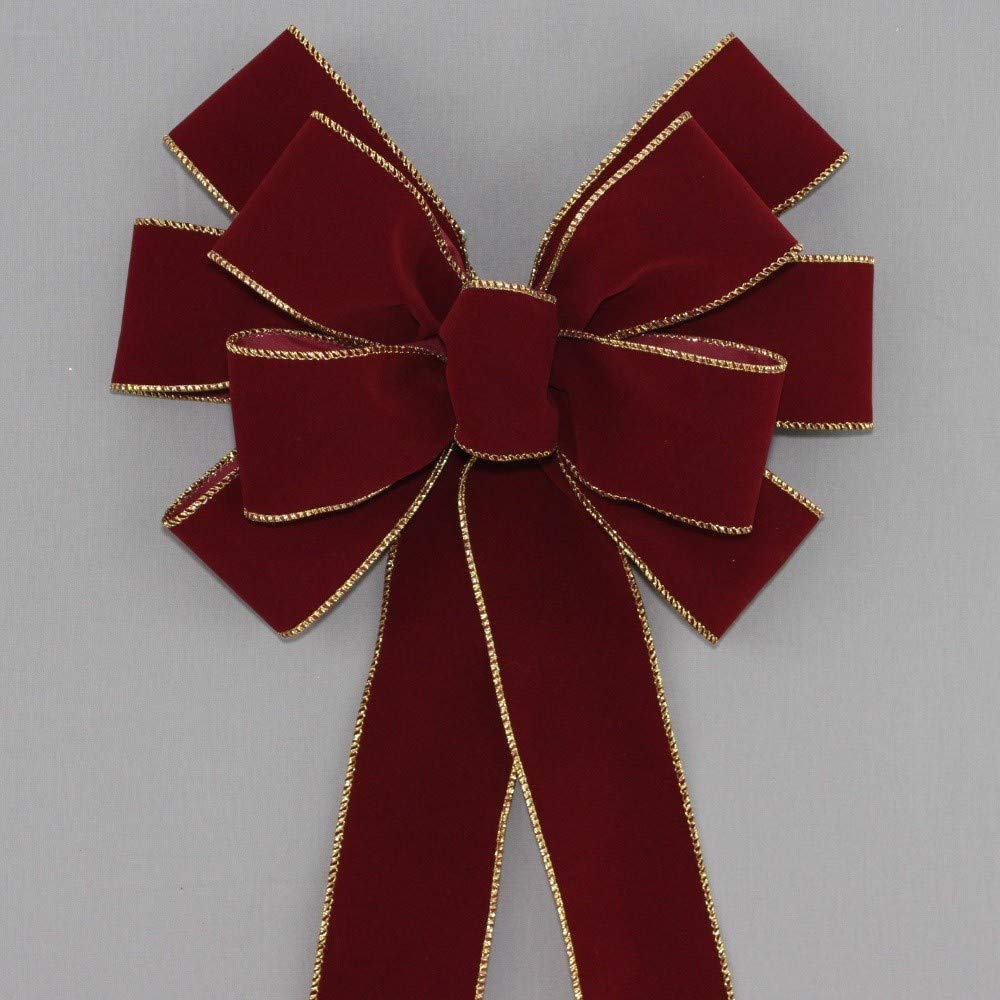 Ivory Brushed Velvet Gold Lame Backed Wire Edge Christmas Bow - Handcrafted in USA (8 inch bow)