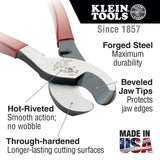 Klein Tools 63050 Cable Cutter, Made in USA, Heavy Duty Cutter for Aluminum, Copper, and Communications Cable