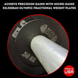 Micro Gainz Kilogram Fractional Weight Plate Set of 2 Plates, .25KG, .50KG or 1KG, Plate Set Designed for Olympic Barbells & Strength Training, Made in USA