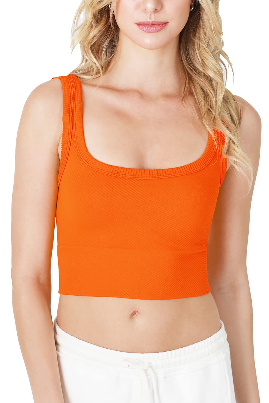 NIKIBIKI Women Seamless Chevron Ribbed Crop Top, Made in U.S.A, One Size