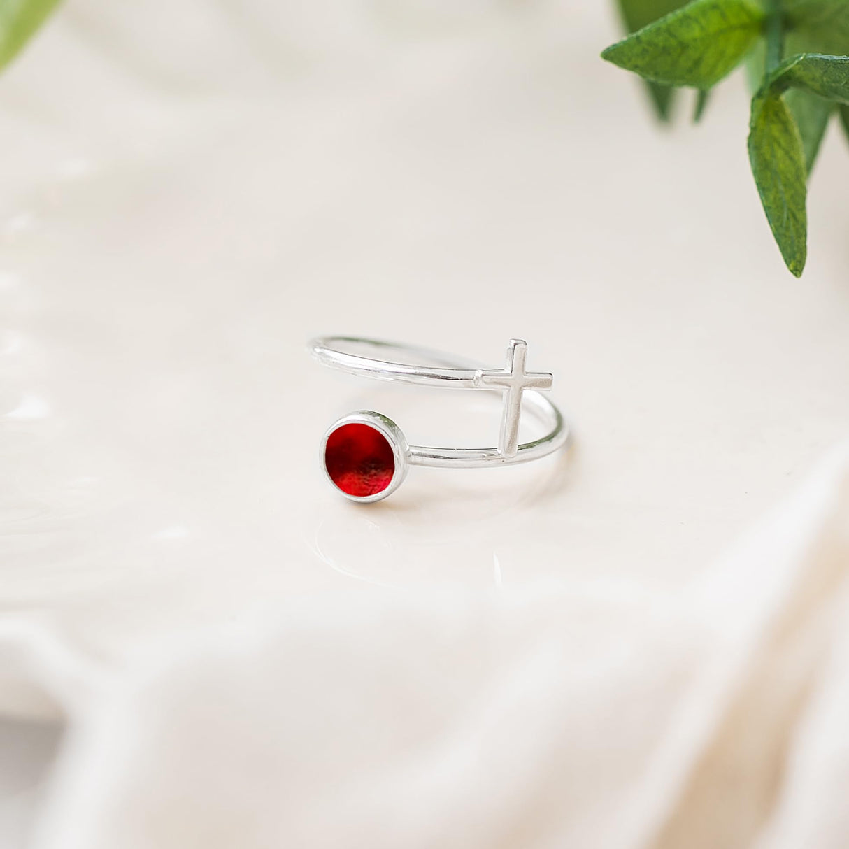 Recycled Antique Bottles and Glassware Sterling Silver At The Cross Adjustable Ring (Aqua Vintage Mason Jar)