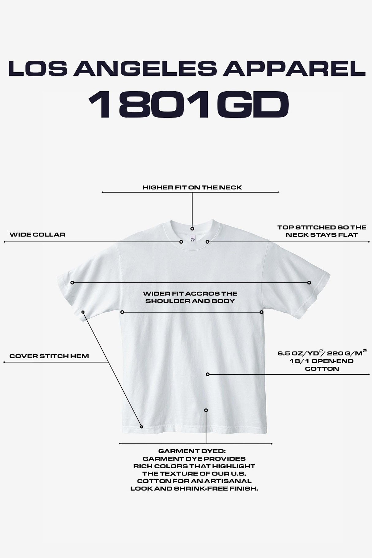 1801 - 6.5oz T-Shirt, Made In USA, Garment-Dyed, Shrink-Free, Relaxed Fit