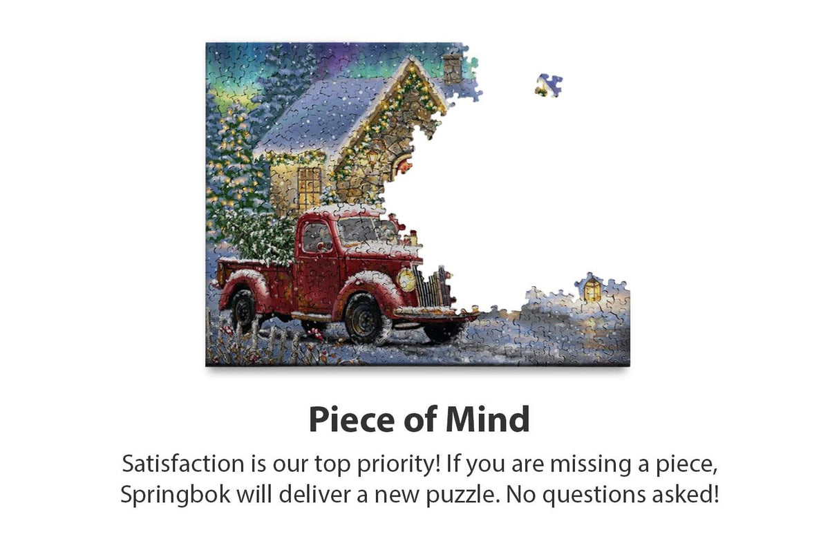 Springbok Christmas Night Lane 500 Piece Jigsaw Puzzle- Perfect for Holiday Family Game Nights- Multicolor Winter Scene with Snowman and Classic Red Truck