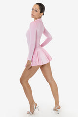 Los Angeles Apparel Velvet Long Sleeve Mockneck Skirted Leotard