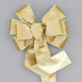 Ivory Brushed Velvet Gold Lame Backed Wire Edge Christmas Bow - Handcrafted in USA (8 inch bow)