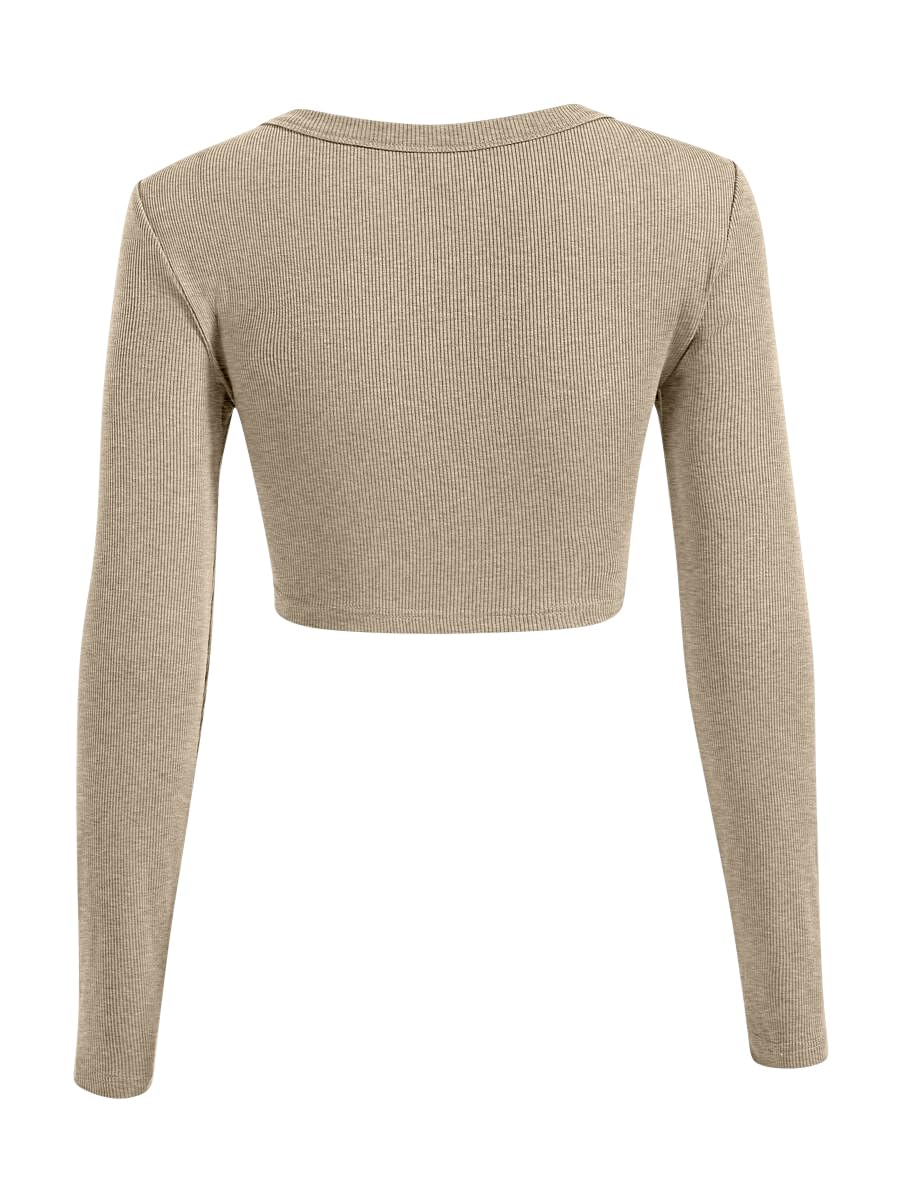 Sweet Hearts Long Sleeve Crop Tops for Women- Ribbed Cute Cropped Top Square Neck Casual Basic Shirt Made in USA