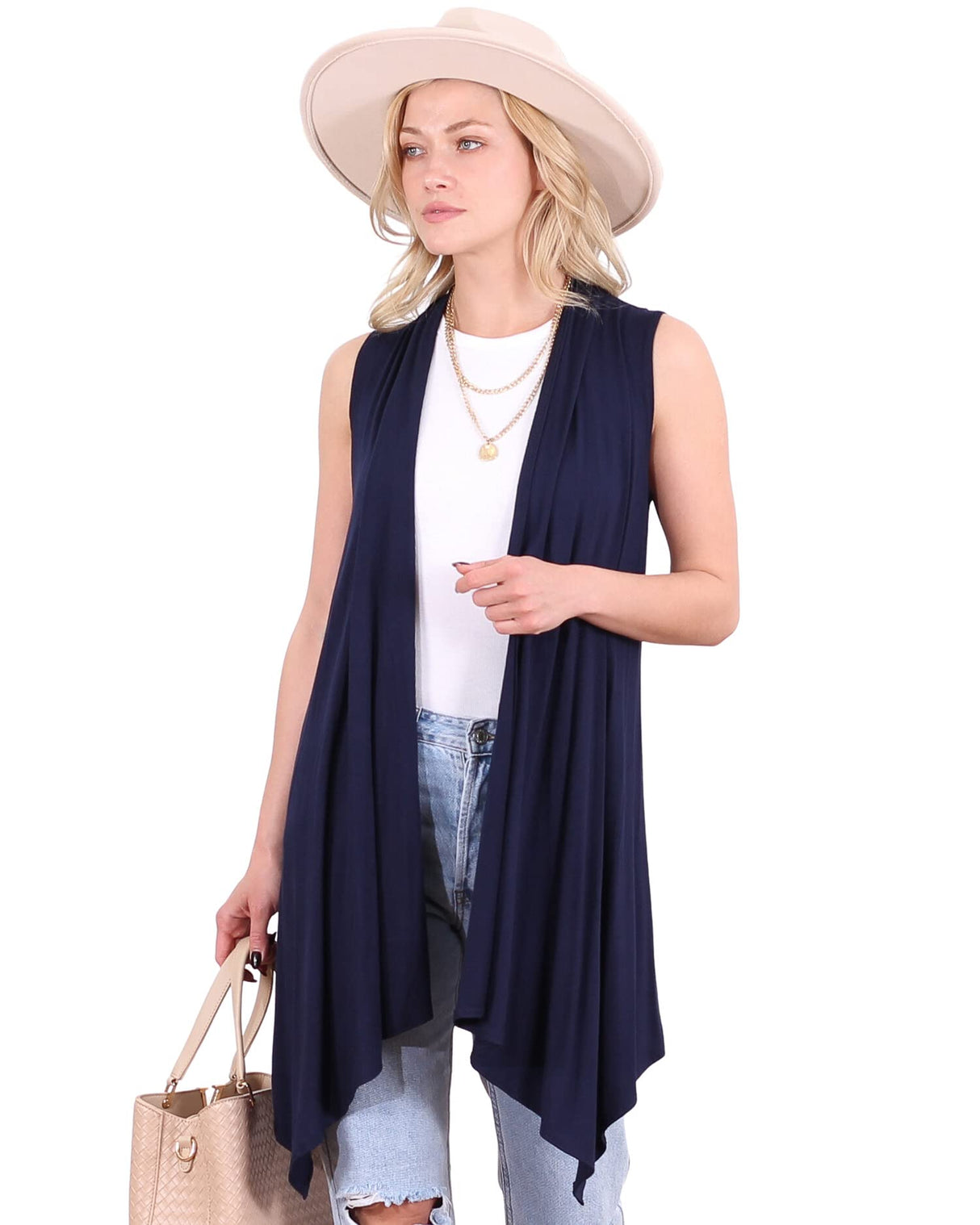 Popana Womens Sleeveless Lightweight Summer Open Front Long Duster Cardigan Vest Plus Size Made in USA