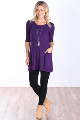 Popana Womens 3/4 Sleeve Tunic Top with Pockets - Made in USA Long Shirts to Wear with Leggings - Tunic Pullover for Women