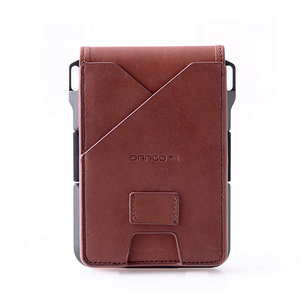Dango Slim Minimalist Wallet for Men - RFID Blocking - Leather- Bifold, Rawhide/Raw Aluminum