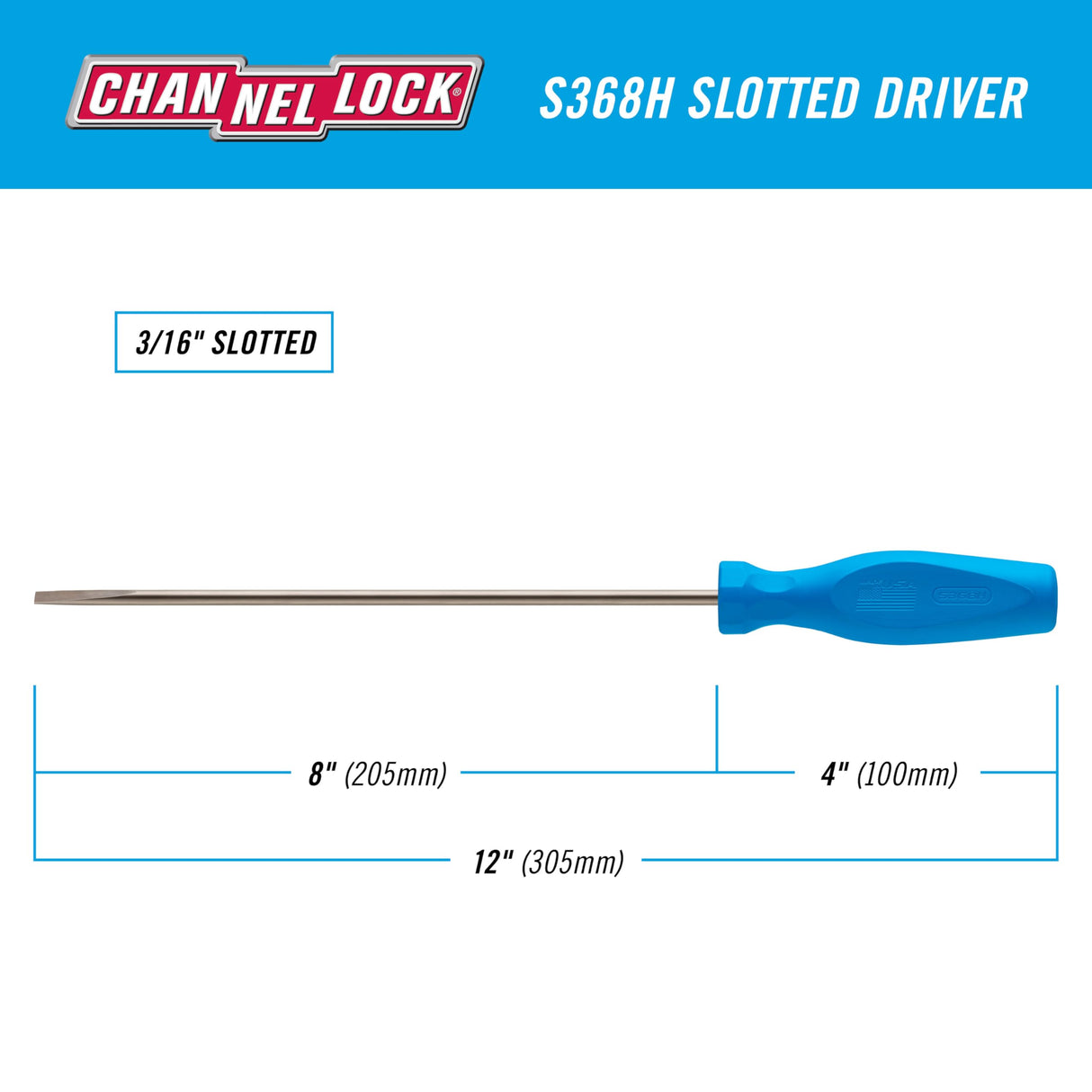 CHANNELLOCK S144H 1/4 x 4-inch Professional Slotted Screwdriver, Magnetic Tip, Made in USA, Molded Tri-Lobe Grip