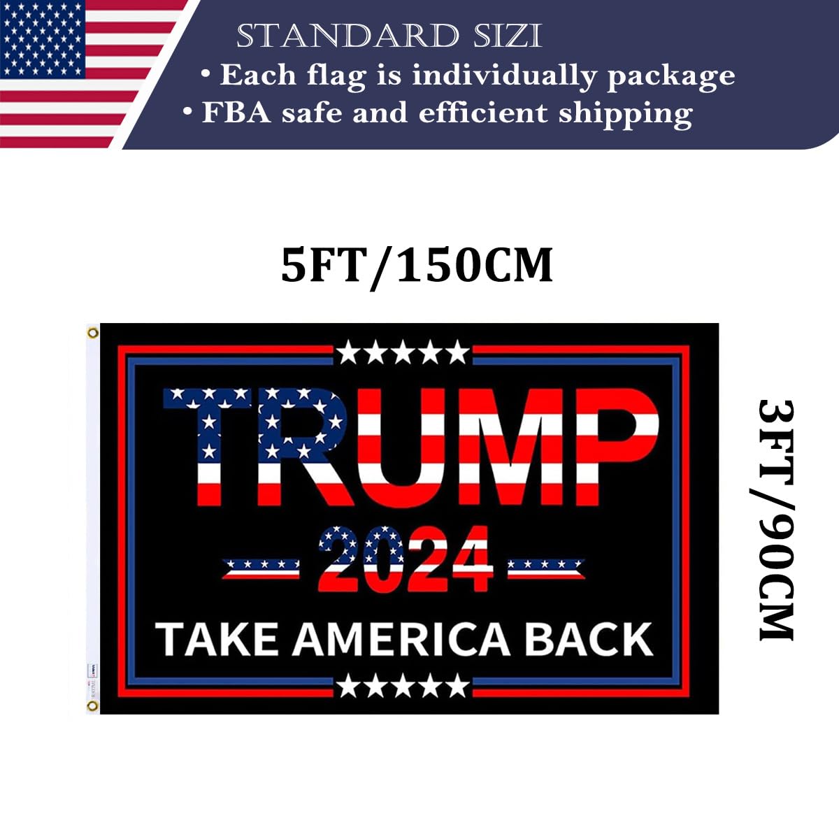 Double Sided Red Trump 2024 Flag 3x5 Made in USA Outdoor Heavy Duty 3 Ply Polyester Trump Take America Back Flag with White Starting Tape and 2 Brass Grommets