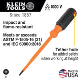 Klein Tools 85076INS Insulated Screwdriver Set features 1000V Electricial Screwdrivers, (3) Phillips and (2) Slotted and Square Tips, 6-Piece