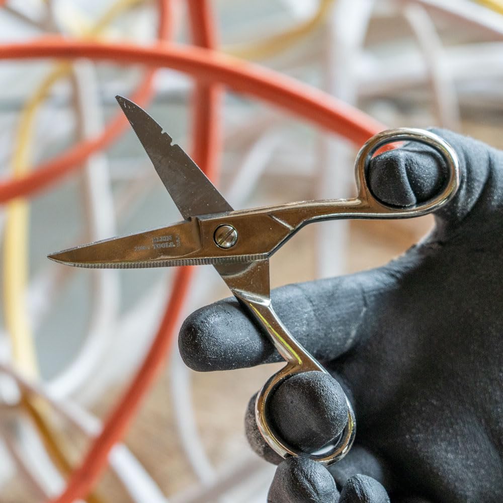 Klein Tools 2100-8 Scissors, Made in USA, Electrician Free Fall Snips, Stainless Steel Cut 19 and 23 AWG Electrical Communication Wire, Cable and Cordage
