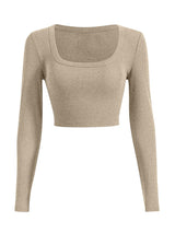 Sweet Hearts Long Sleeve Crop Tops for Women- Ribbed Cute Cropped Top Square Neck Casual Basic Shirt Made in USA