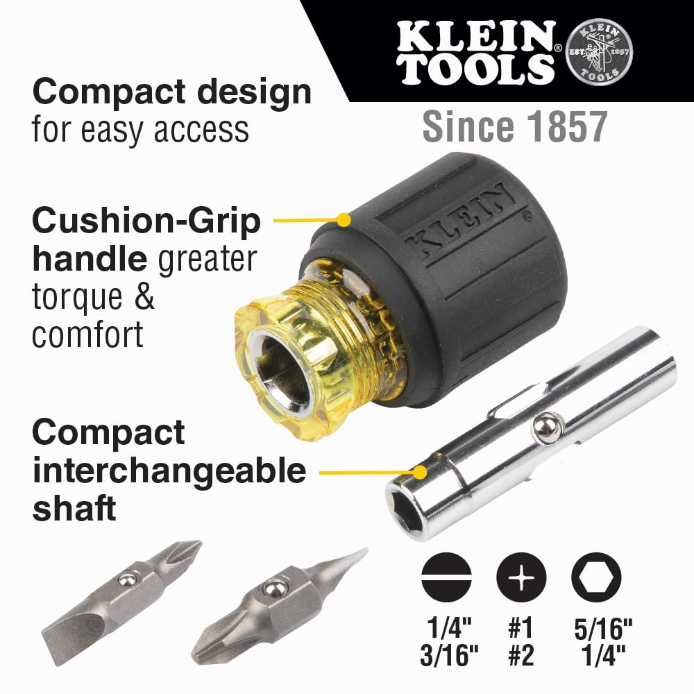 Klein Tools 80027 Screwdriver Set, 11-in-1 Multi-bit Screwdriver, 6-in-1 Stubby Screwdriver, Phillips, Slotted, Square, Torx Bits, 2-Piece
