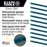 Klein Tools 1232BI-P Hacksaw Blades, Bi-Metal Replacement Blades 32 TPI, 12-Inch, 10-Pack, Made in USA