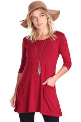 Popana Womens 3/4 Sleeve Tunic Top with Pockets - Made in USA Long Shirts to Wear with Leggings - Tunic Pullover for Women