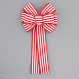 Red Cabana Stripe Christmas Patriotic Wreath Bows - Handmade in USA (10 inches wide)