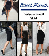 Sweet Hearts Women’s Basic Stretch Pencil Skirt- Regular & Plus Size- Below Knee Office Midi Bodycon Nylon Skirt Made in USA