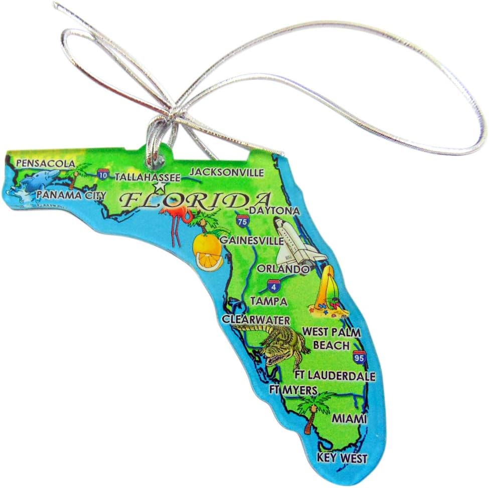 Florida Christmas Ornament Retro State Map Acrylic Decoration Gift Made in The USA