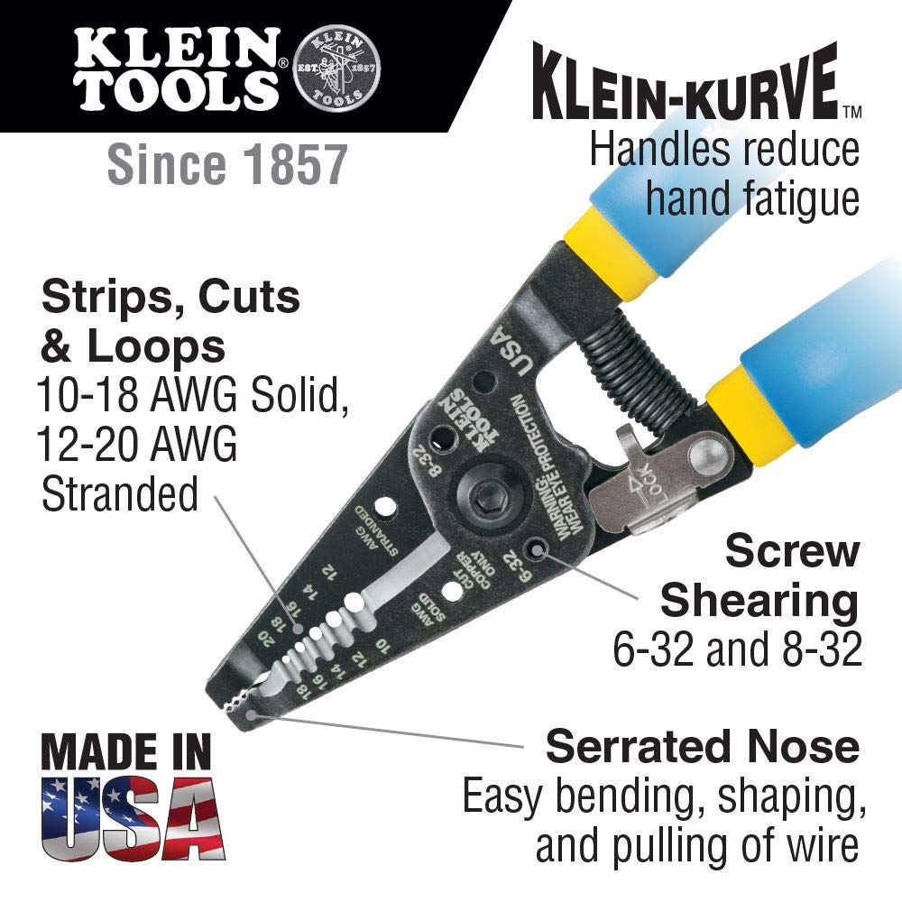 Klein Tools 11055 Wire Cutter and Wire Stripper, Made in Usa, Stranded Wire Cutter, Solid Wire Cutter, Cuts Copper Wire