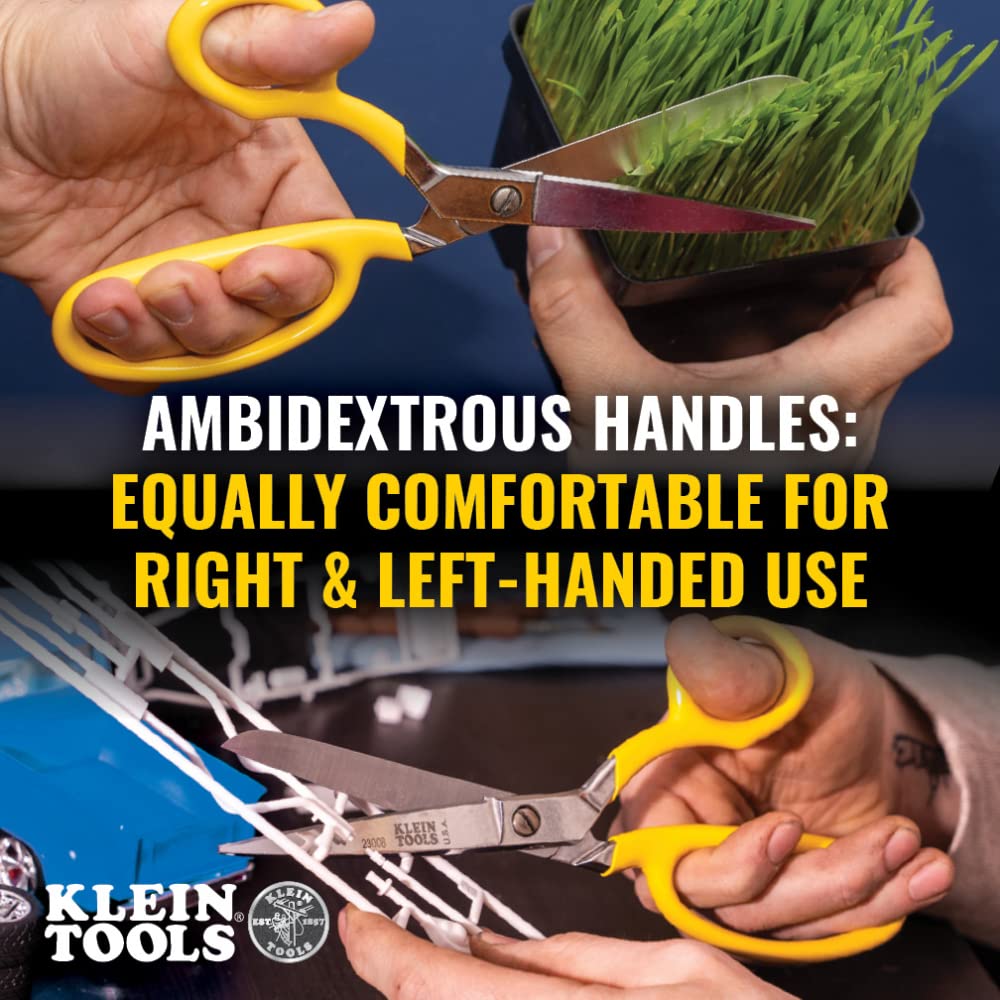 Klein Tools 23011 Scissors, Made in USA, Bent Trimmer for Felt Lining, Cord, Rubber, Fabric, and More, with Extended Handle for Leverage, 11-1/4-Inch
